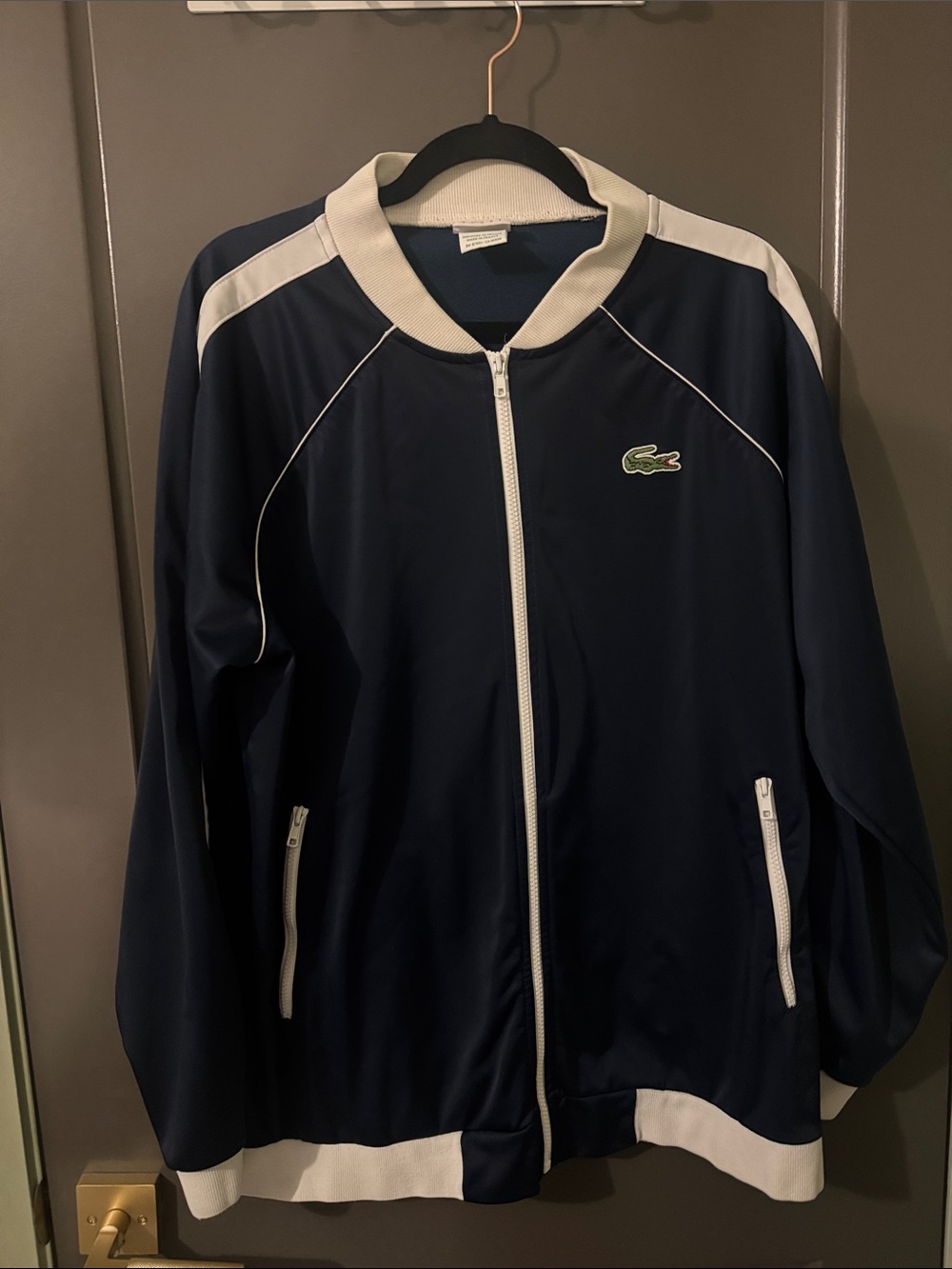 Men’s Lacoste Navy and White Zip-Front Track Jacket